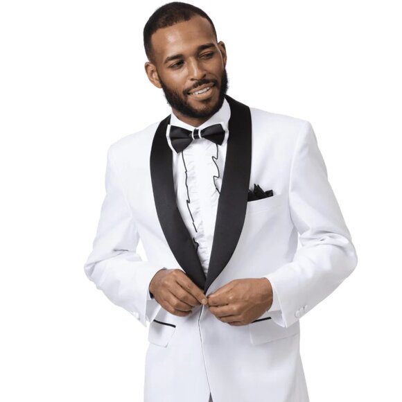 Mens Classic Microfiber Shawl Tuxedo in White & Black - Picture 1 of 2